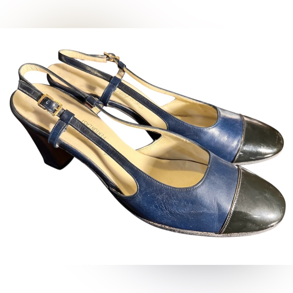 VINTAGE Saks Fifth Avenue FENTON LAST Black/ Blue Dress Heels Women’s Size 7.5